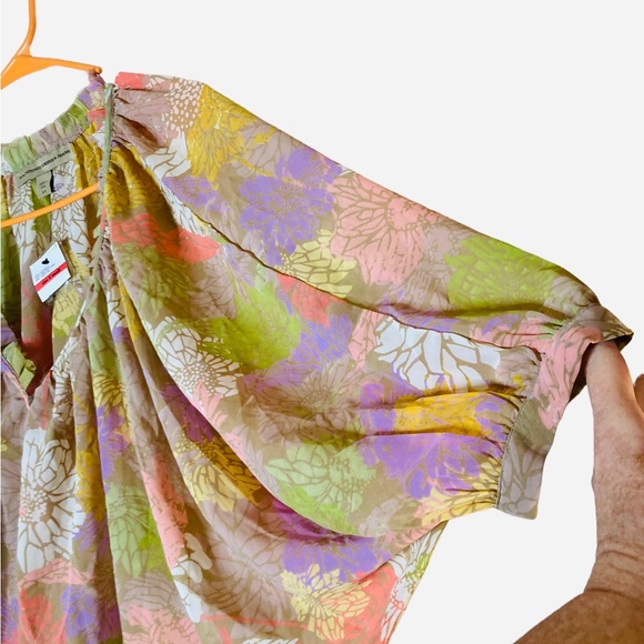 Vintage America Jeans Blouse Beige&Pastel Flowers Size XS NWT - Picture 3 of 10